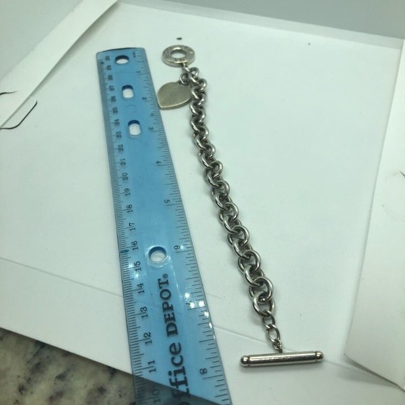 Tiffany & Co 925 Sterling Silver Heart & Tag Toggle Bracelet 8" - Picture 3 of 6